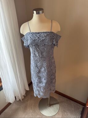 J.O.A. Dusty Blue One-Shoulder Lace Dress